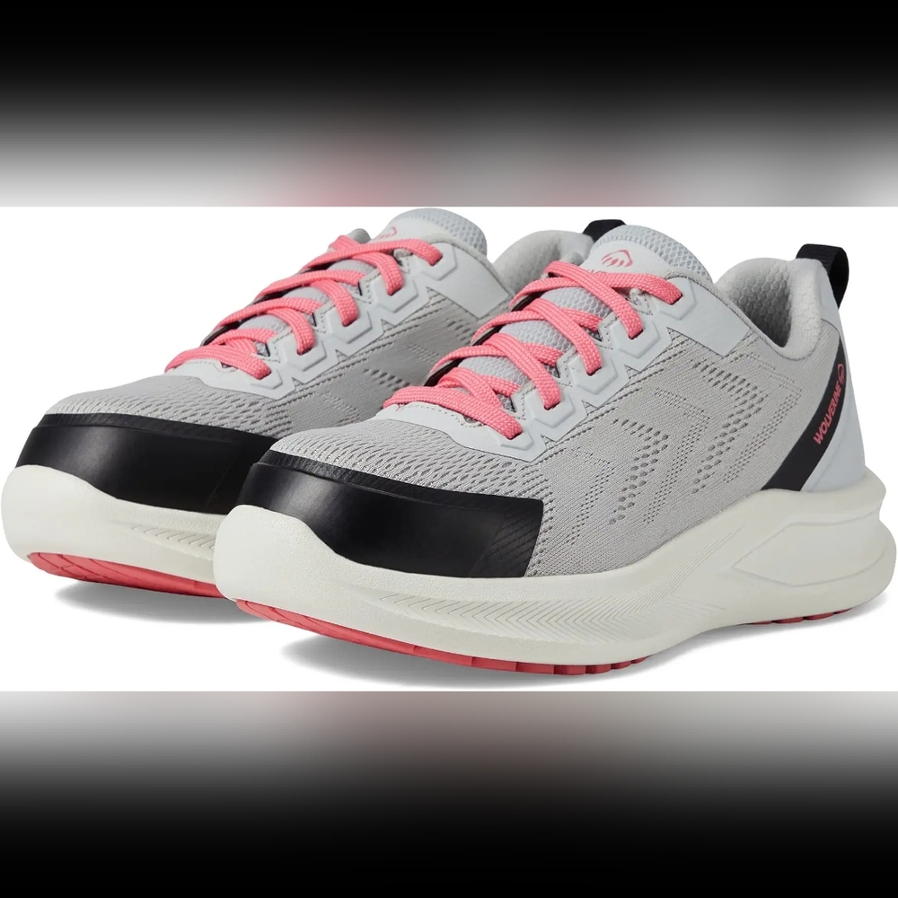 NWOT‎ Wolverine Bolt Knit Women's Work Shoe Size 9.5 Comp Toe Lt Grey & Pink